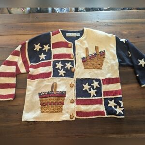 Belle Pointe Longaberger Cardigan 2xL‎ Stars & Stripes Knitted
